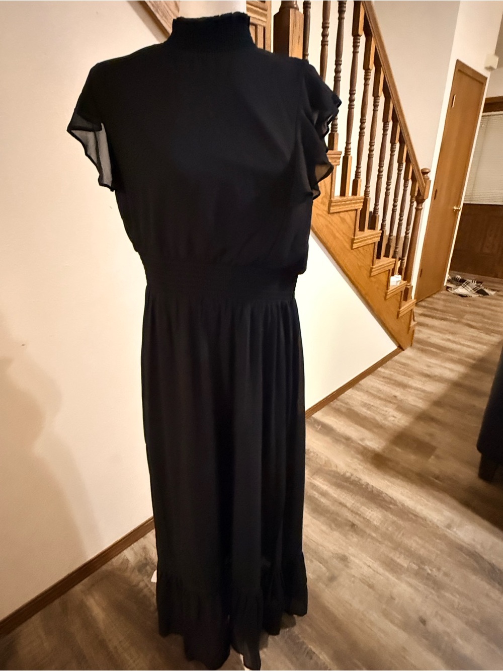 1x Baltic Born Black Ruffle Sleeve High-Neck Women's Dress